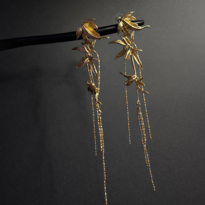Whispering Bamboo Long Drop Earrings