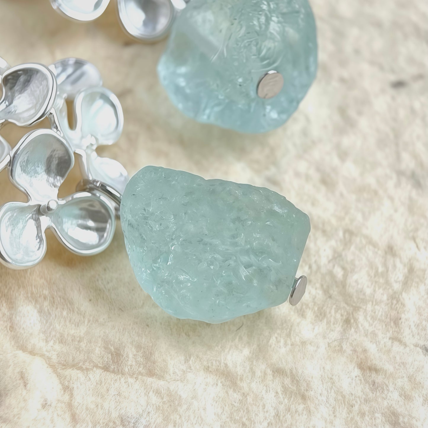 Blooming Aqua Earrings – Sterling Silver & Raw Gemstone Design