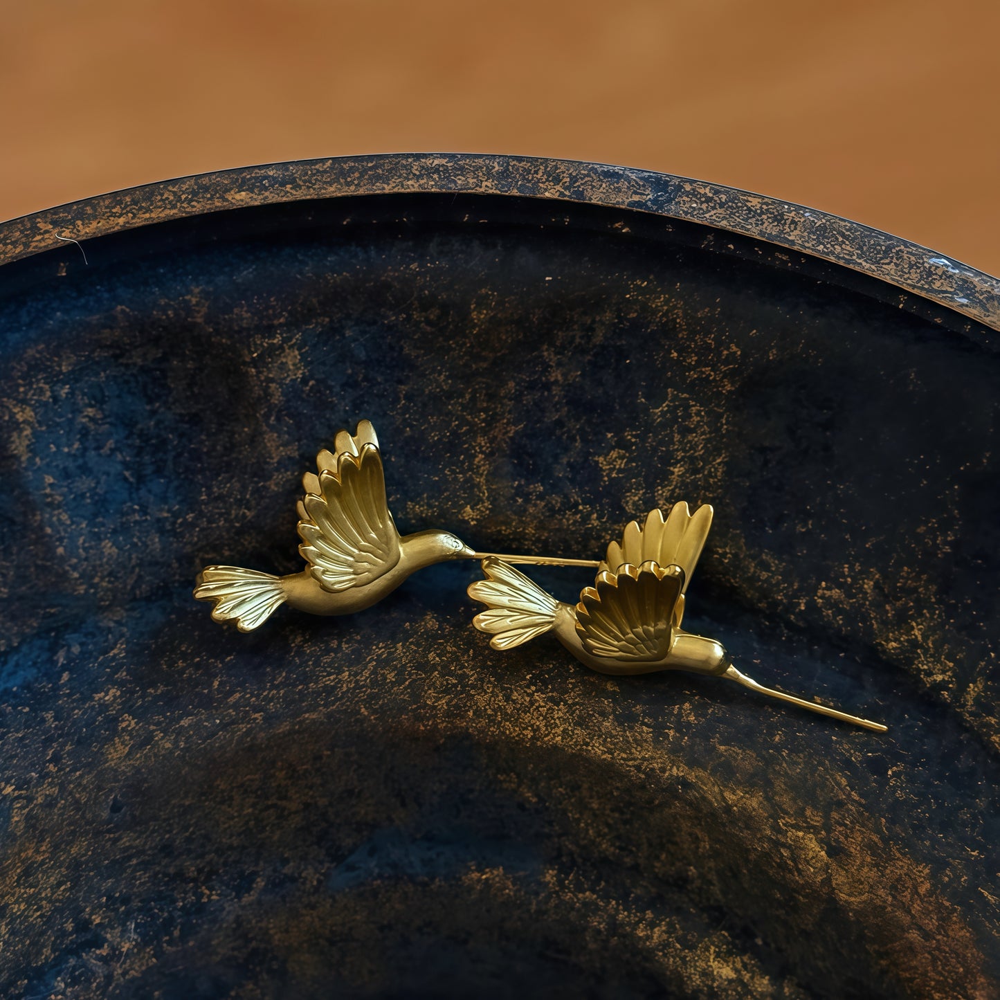 Golden Hummingbird Stud Earrings – Grace in Flight