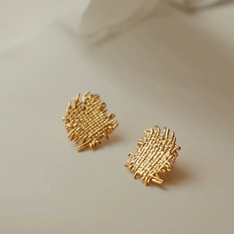 Golden Threadwork Studs – Textured Gold Statement Earrings