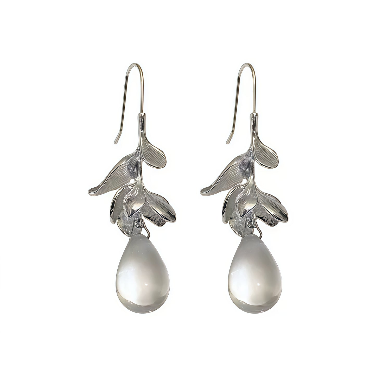 Silver Dewdrop Botanical Earrings