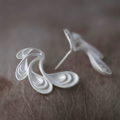 Lunar Flow Sculptural Silver Earrings