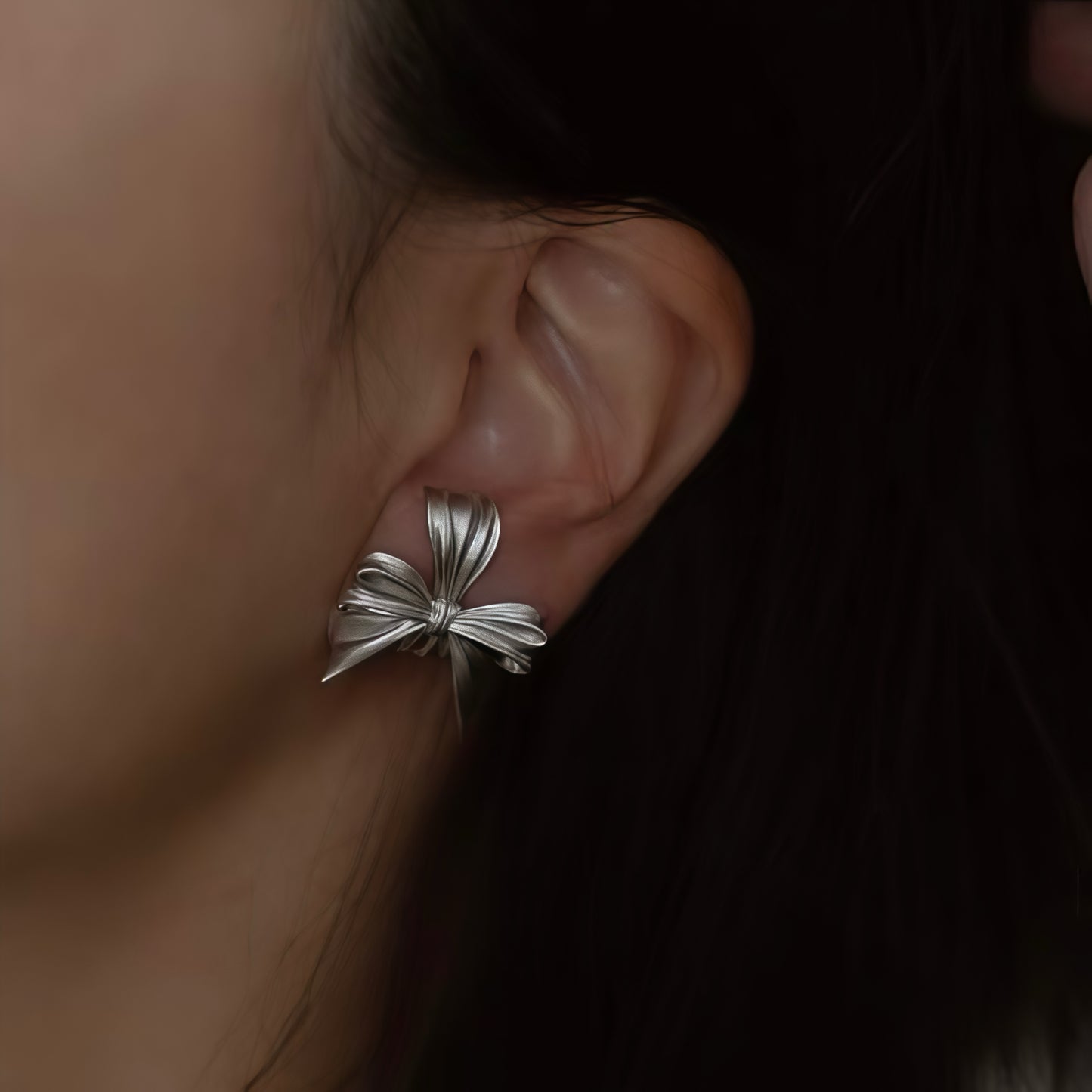 Silky Ribbon Bow Stud Earrings