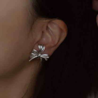 Silky Ribbon Bow Stud Earrings