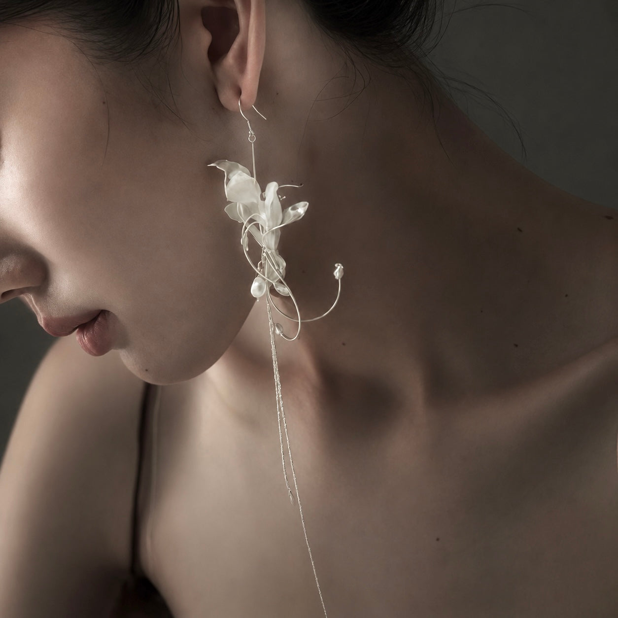 Sculptural Lily Pearl Drop Earrings