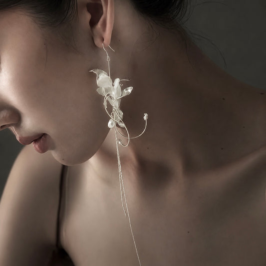 Sculptural Lily Pearl Drop Earrings