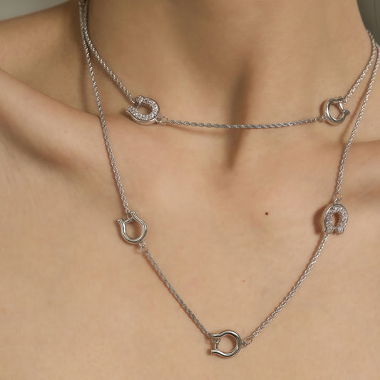Horseshoe Duo Necklace – Silver Elegance with a Lucky Twist