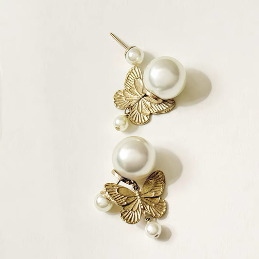 Butterfly Pearl Earrings (2-in-1 Style)