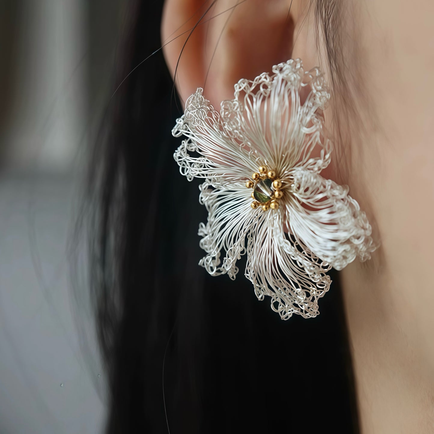 Ethereal Bloom Earrings & Necklace & Brooch — Handmade Filigree Flower Jewelry