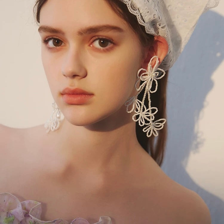 Beaded Blossom Cascade Earrings – Ethereal Statement Jewelry