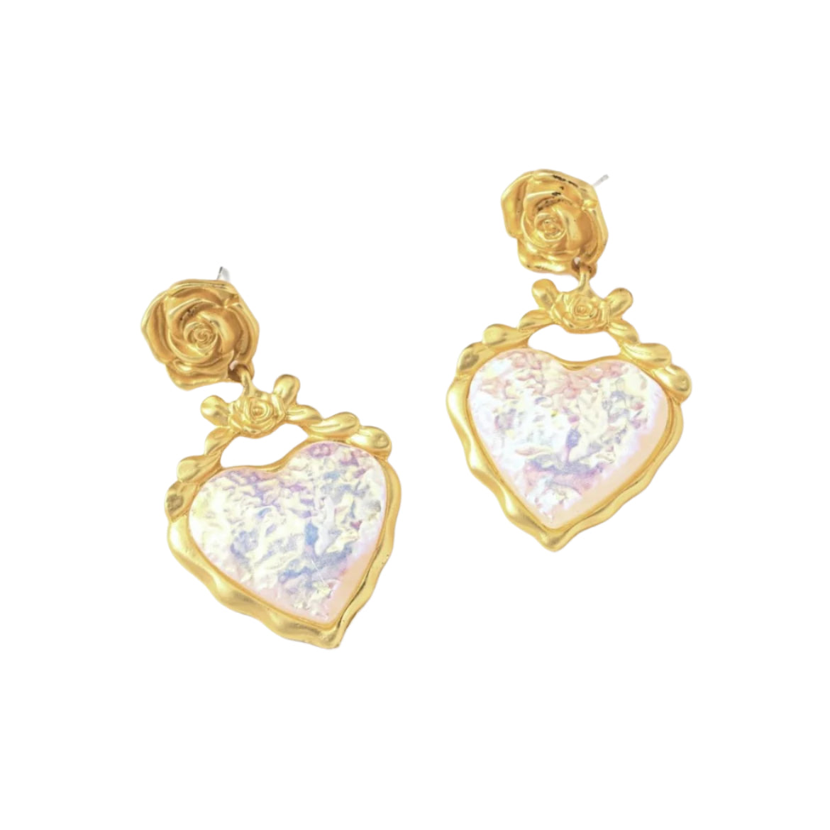 Golden Rose Heart Earrings