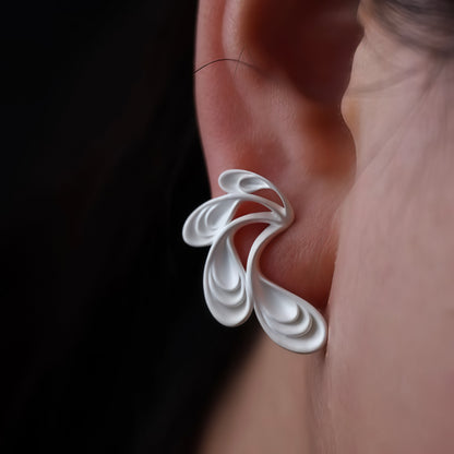 Lunar Flow Sculptural Silver Earrings