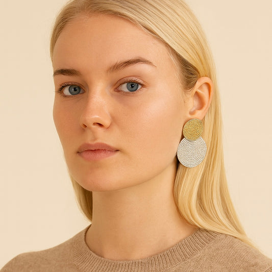 Golden Echo Earrings – Two-Tone Harmony in Textured Circles