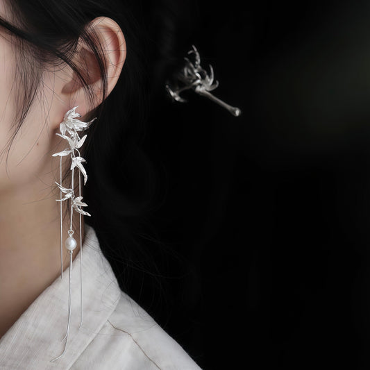 Whispering Bamboo Long Drop Earrings