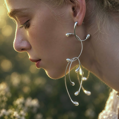 Silver Vine Pearl Earrings