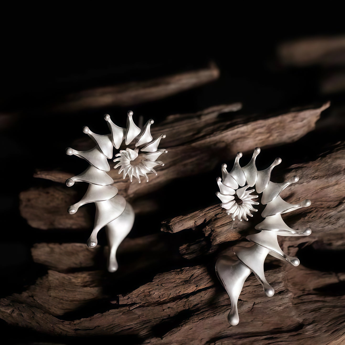 Ocean Spiral Crown Earrings – Modern Sculptural Statement Jewelry