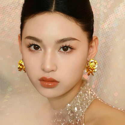 Golden Petal Loop Earrings