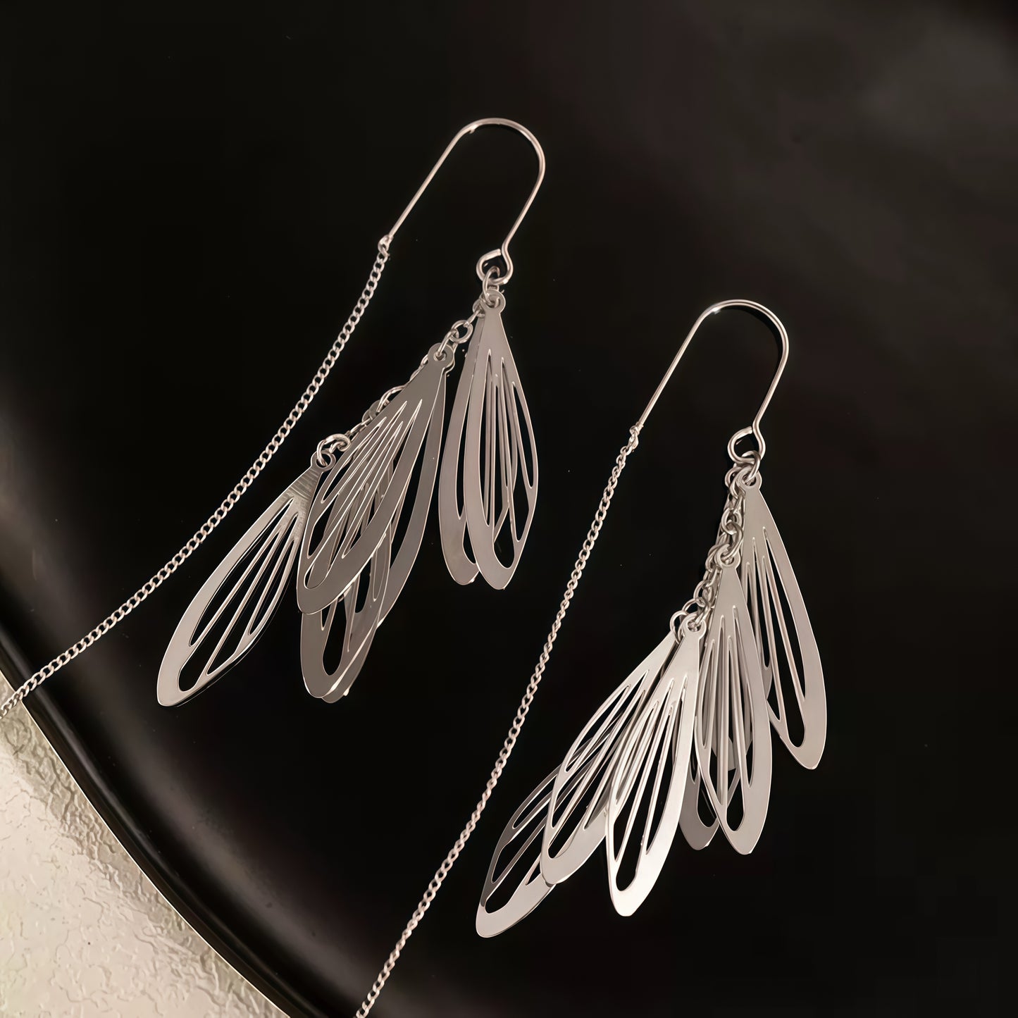 Silver Feather Threader Earrings
