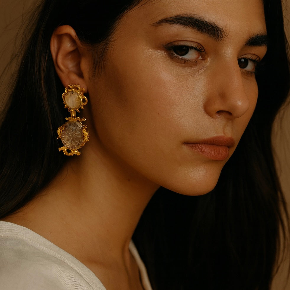 Ocean Relic Earrings – Sculptural Shell & Crystal Drop Statement Earrings