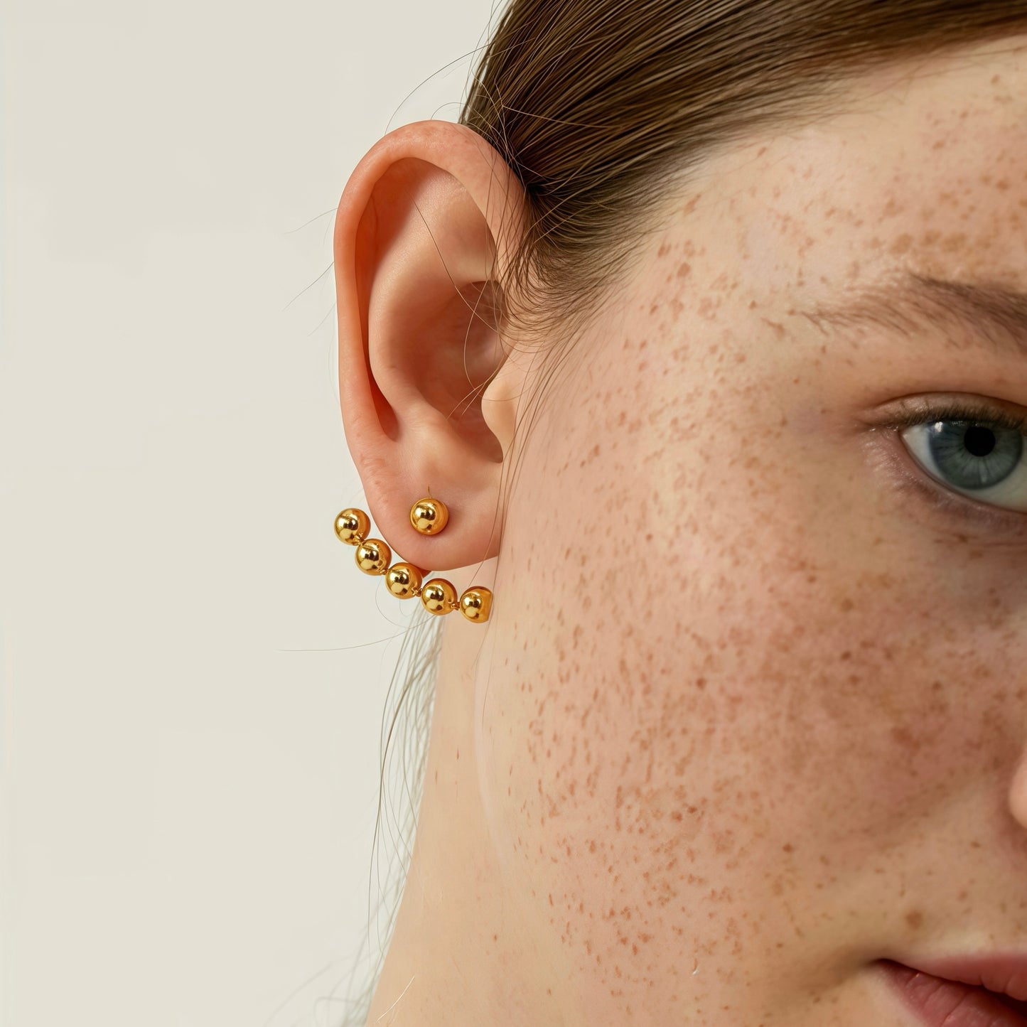 Golden Bead Arc Stud Earrings (2-in-1 Style)