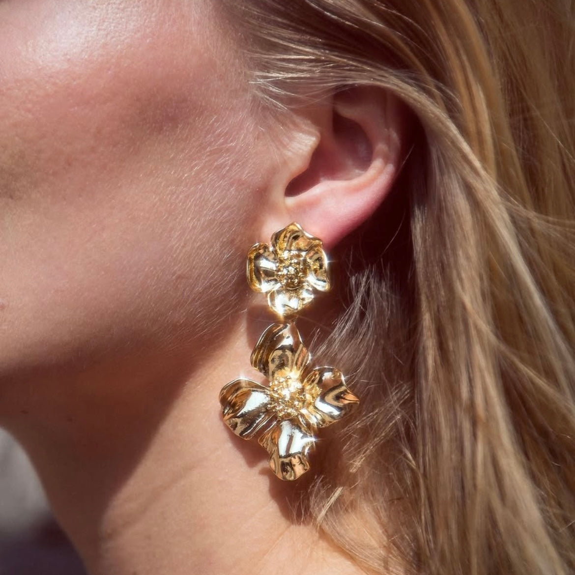 Summer Splendor Earrings – Golden Floral Statement Drops