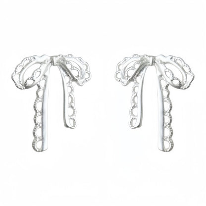 Ribbon Lace Drop Earrings – Gold & Silver