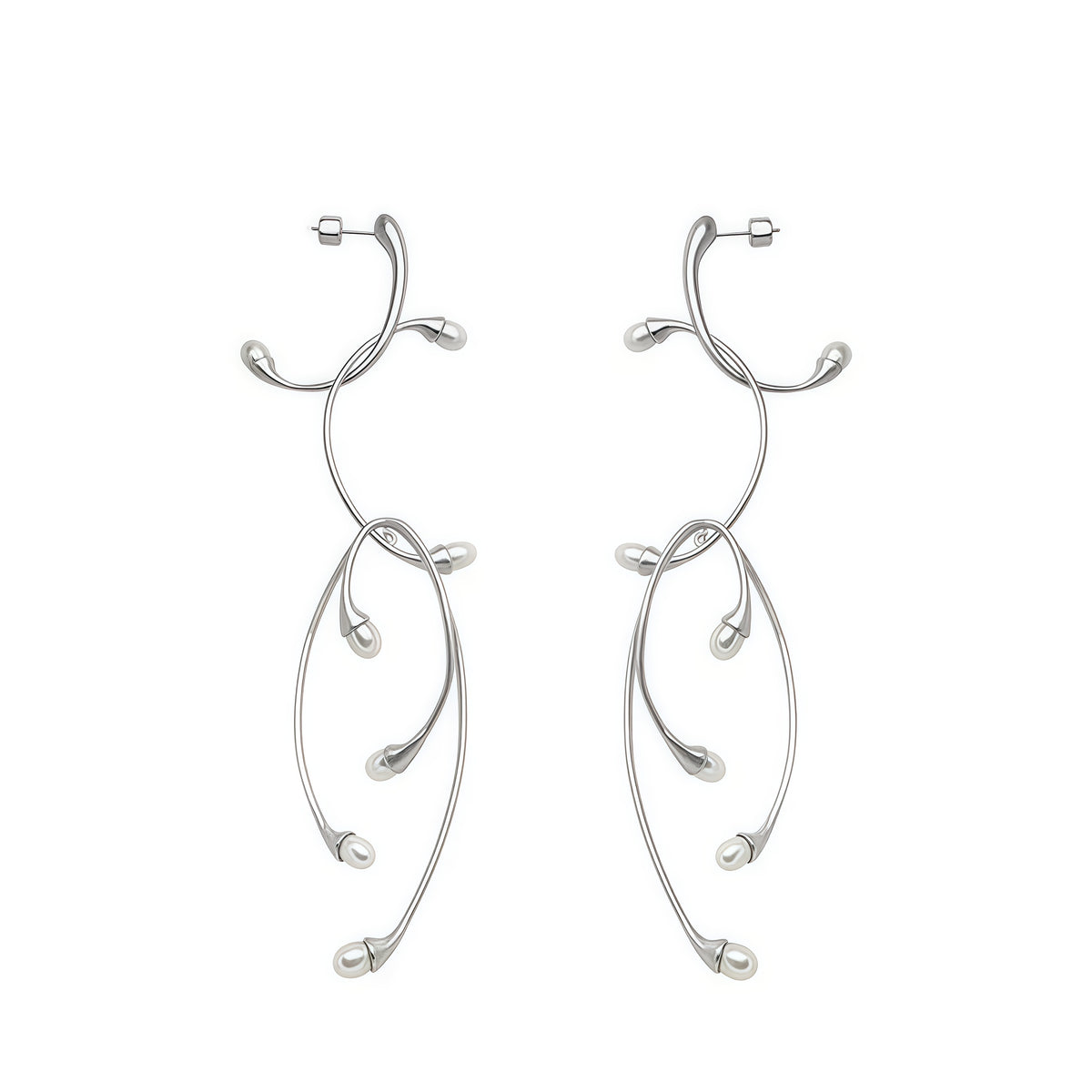 Silver Vine Pearl Earrings