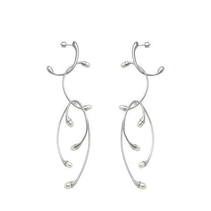 Silver Vine Pearl Earrings