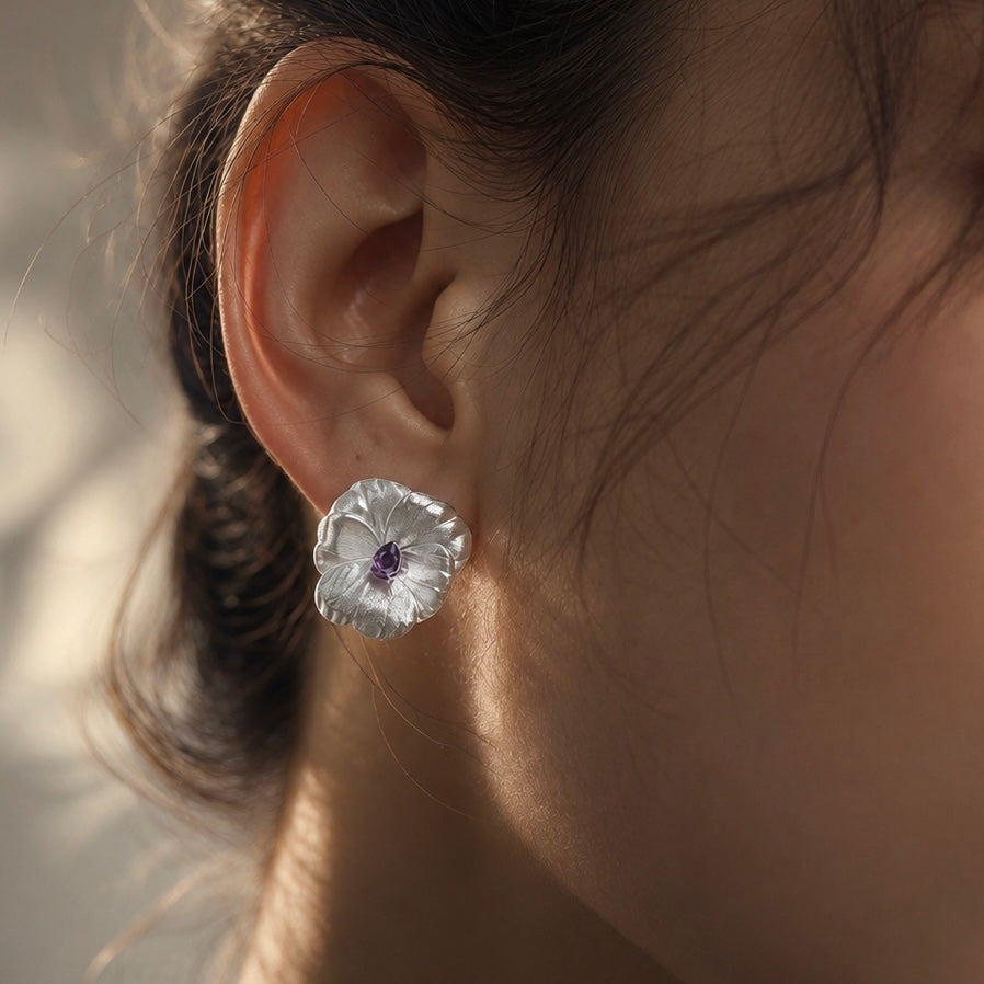 Violet Aura Pansy Earrings