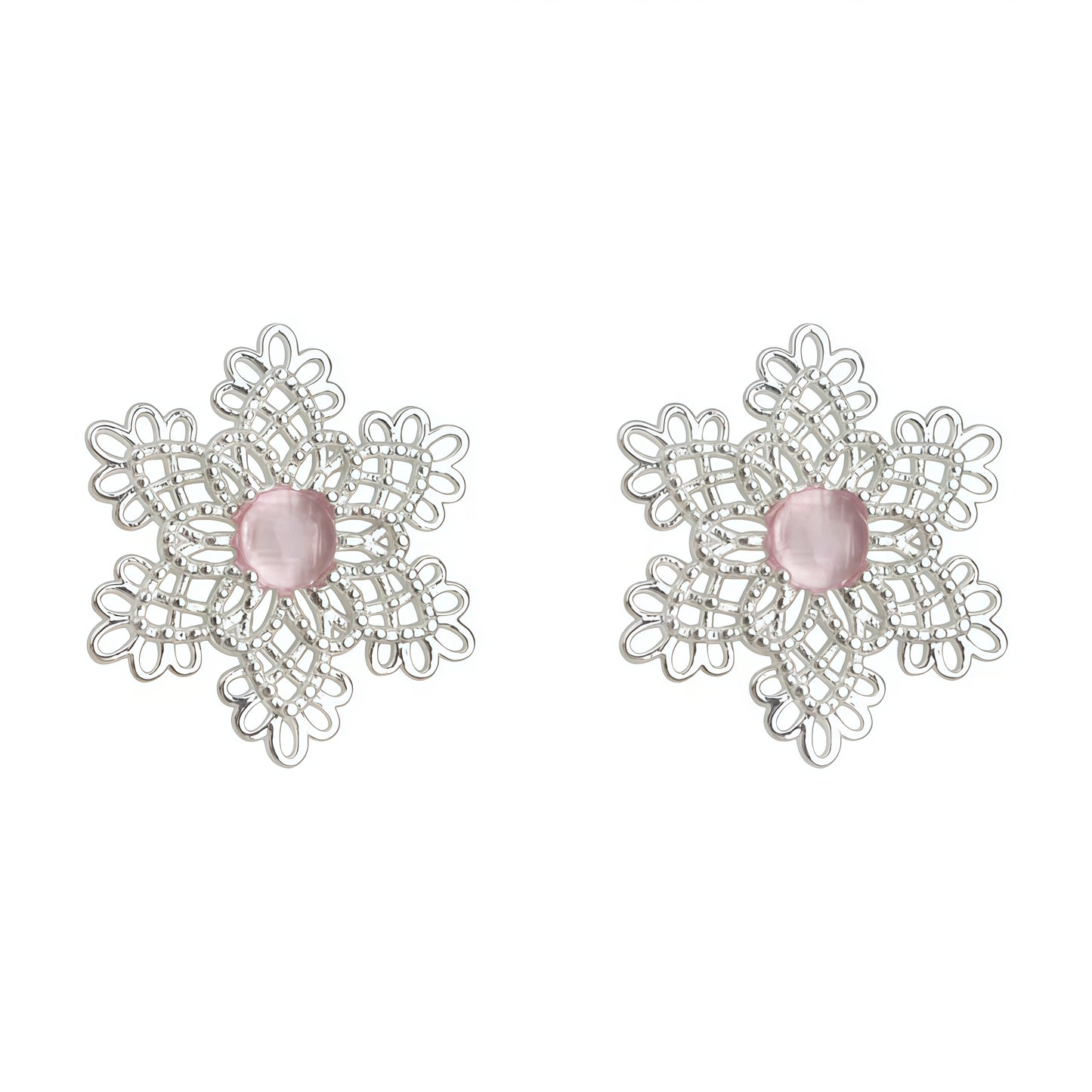 Fleur de Lune Earrings – Silver & Rose Quartz