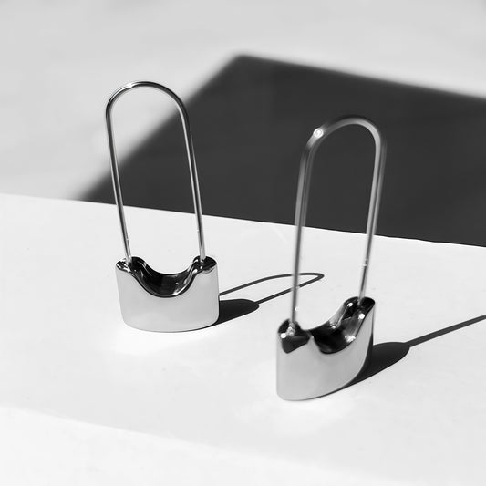 Sculptural Safety-Pin Drop Earrings