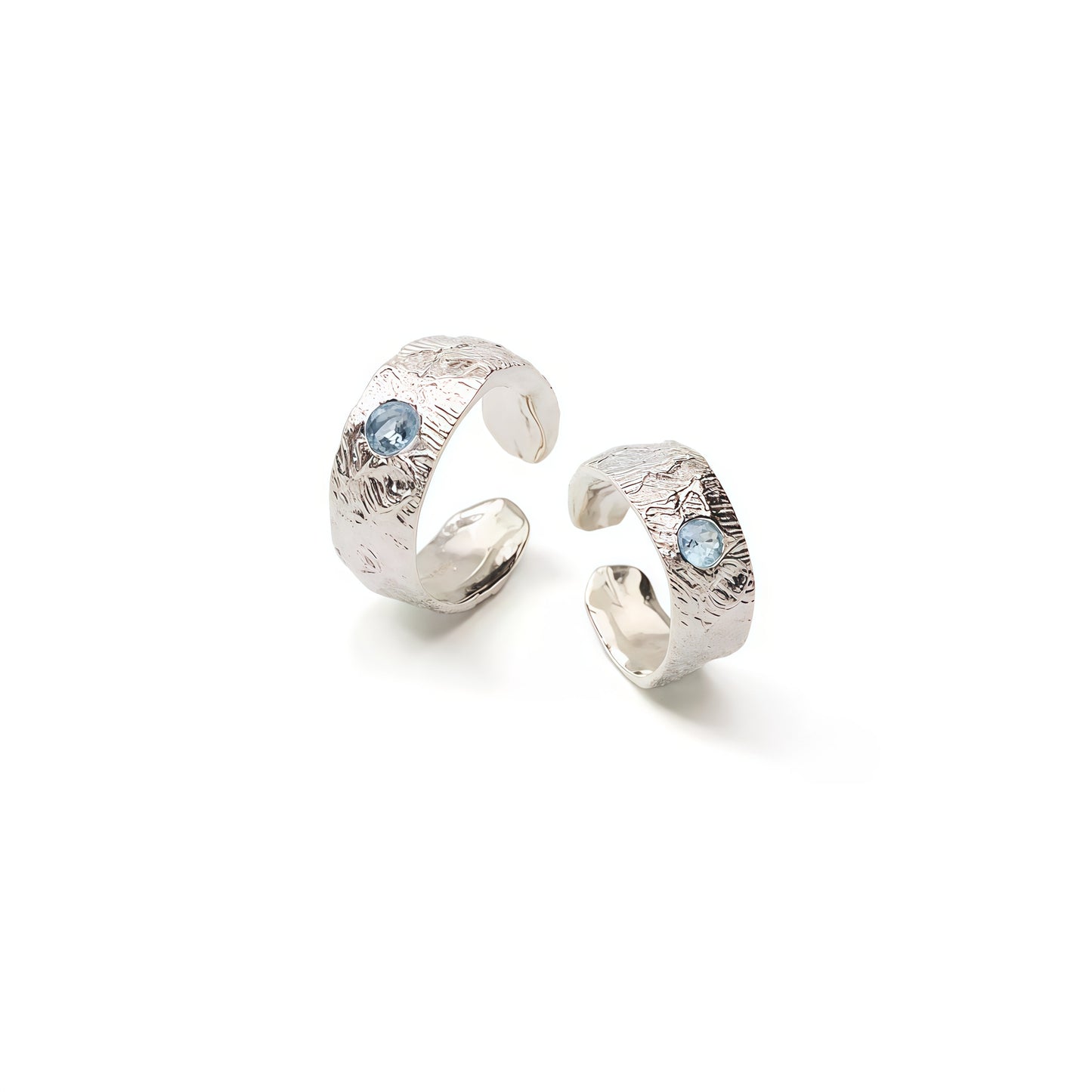 Aurora Crest Ring — Textured Silver with Ice-Blue Gem