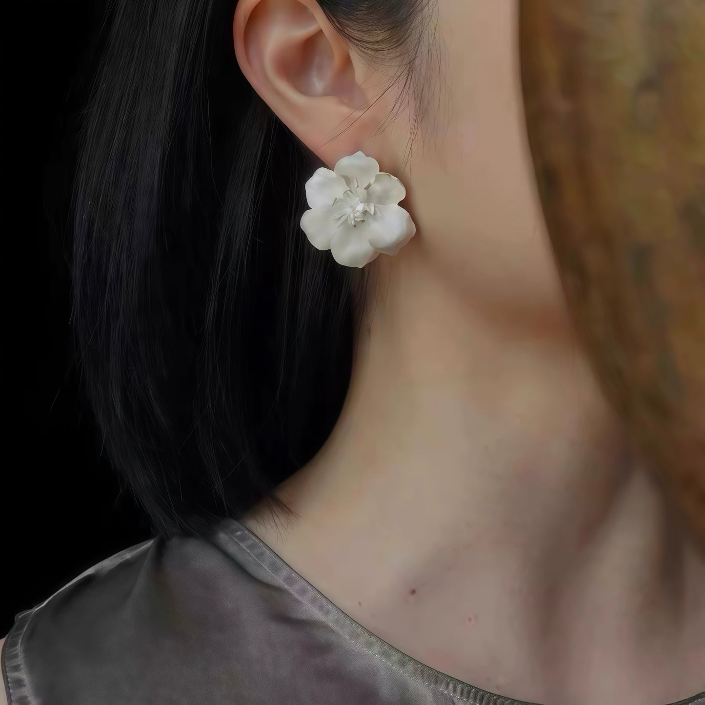 White Blossom Tassel Earrings (2-in-1 Style)