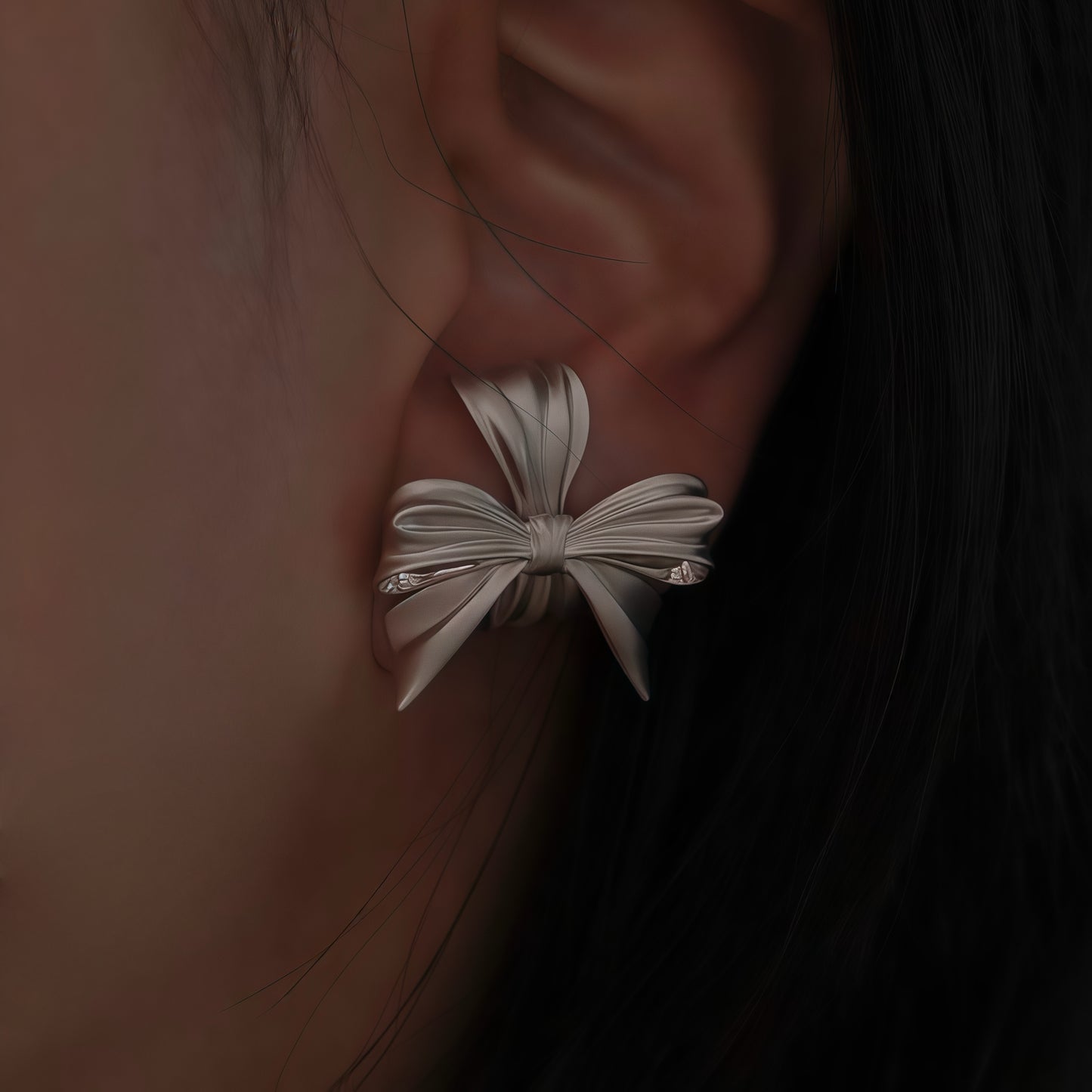 Silky Ribbon Bow Stud Earrings