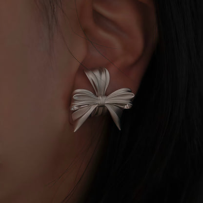 Silky Ribbon Bow Stud Earrings
