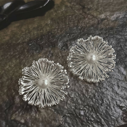 Silver Bloom Pearl Earrings