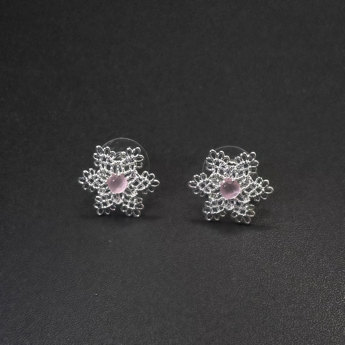 Fleur de Lune Earrings – Silver & Rose Quartz