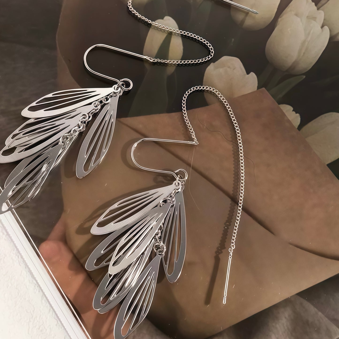 Silver Feather Threader Earrings