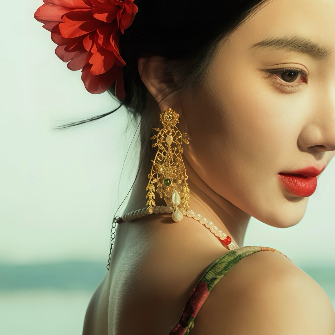 Golden Songbird Chandelier Earrings