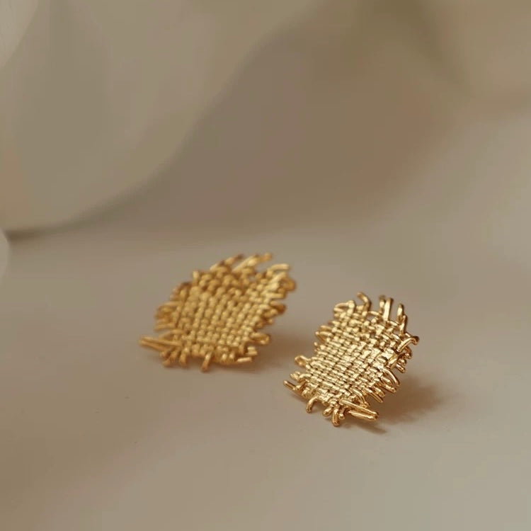 Golden Threadwork Studs – Textured Gold Statement Earrings
