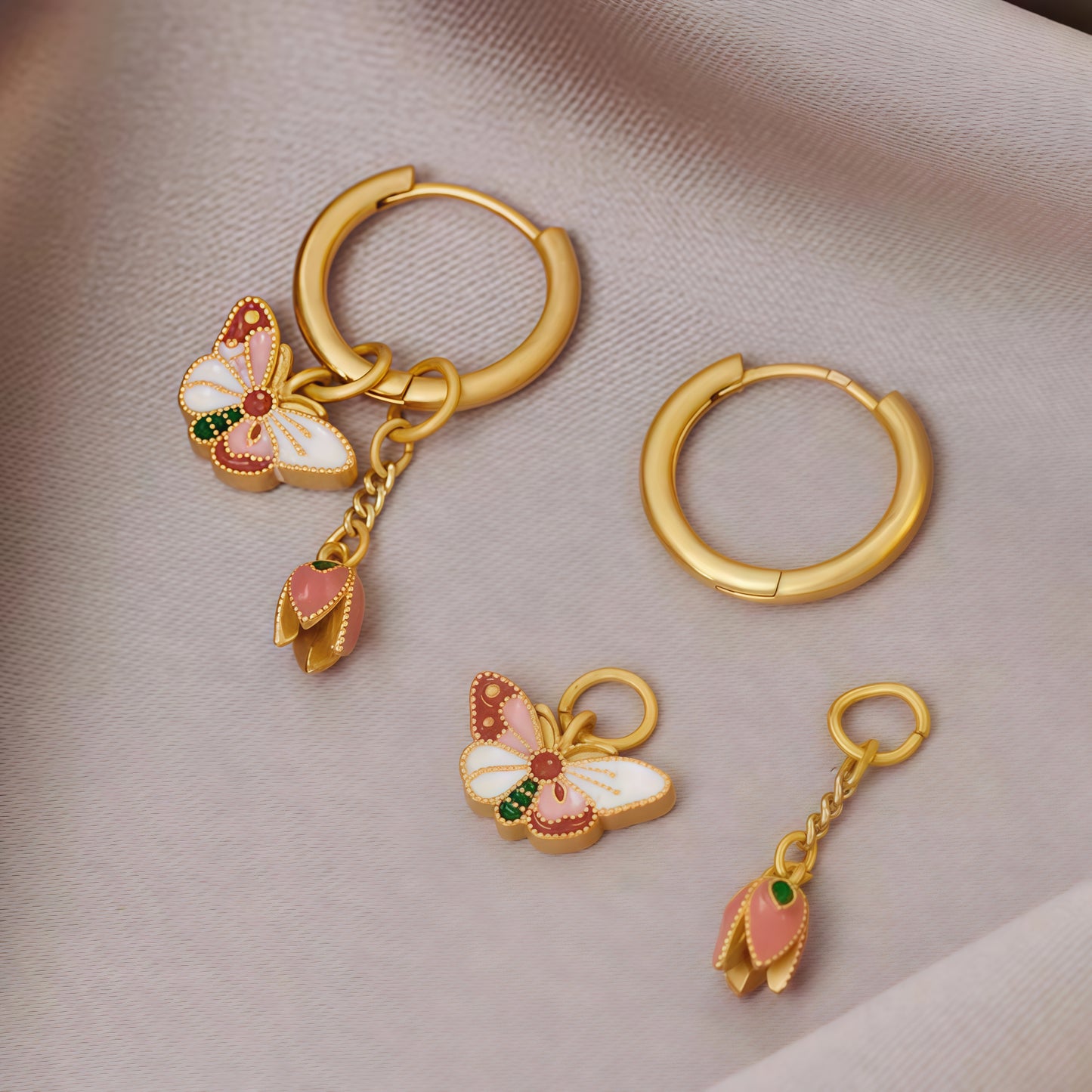 Butterfly & Blossom Convertible Hoop Earrings – 4 Styles in 1