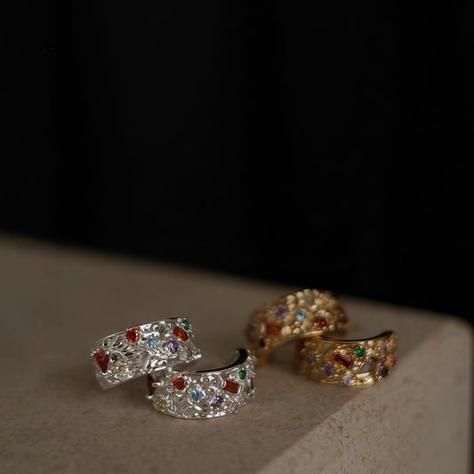 Celestial Mosaic Earrings – Silver & Gold