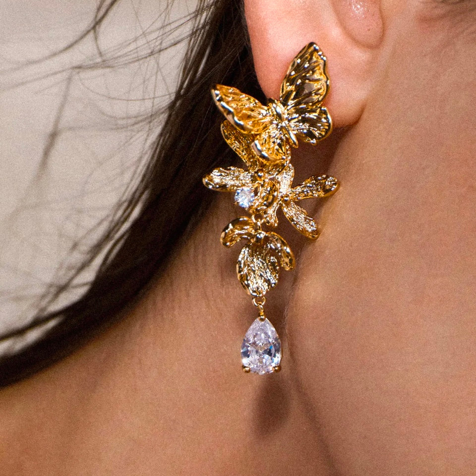 Golden Papillon Convertible Earrings (2-in-1 Style)