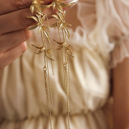 Whispering Bamboo Long Drop Earrings