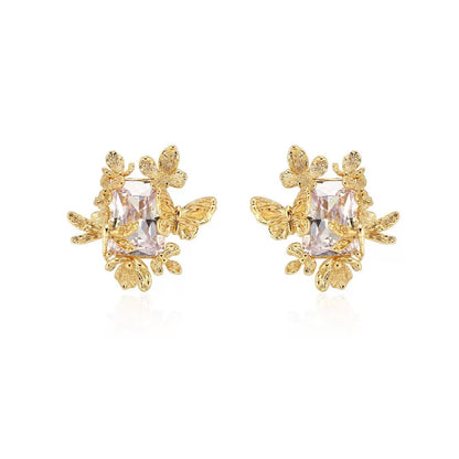 Golden Butterfly Garden Statement Earrings