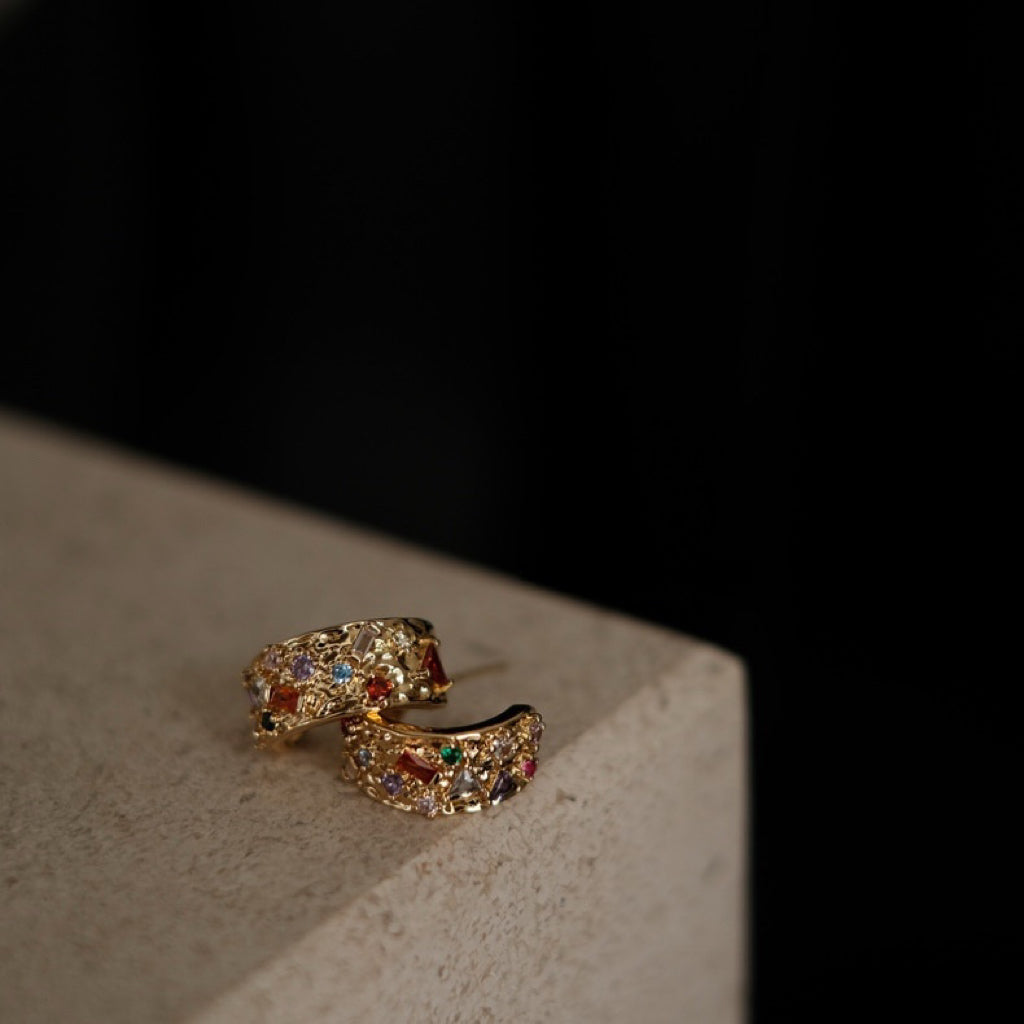 Celestial Mosaic Earrings – Silver & Gold