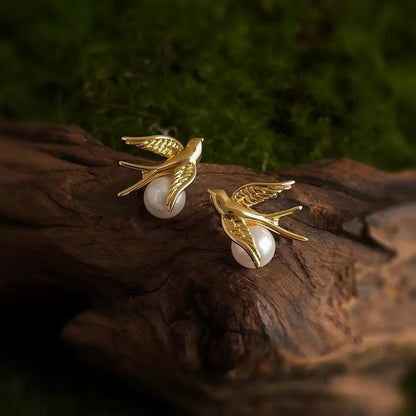 Golden Swallow Pearl Earrings