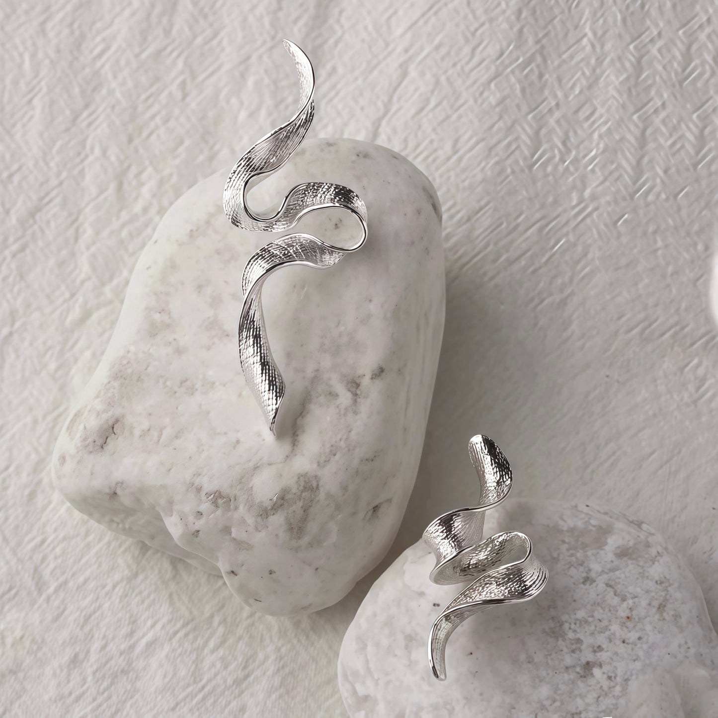 Sculpted Flow Silver Earrings