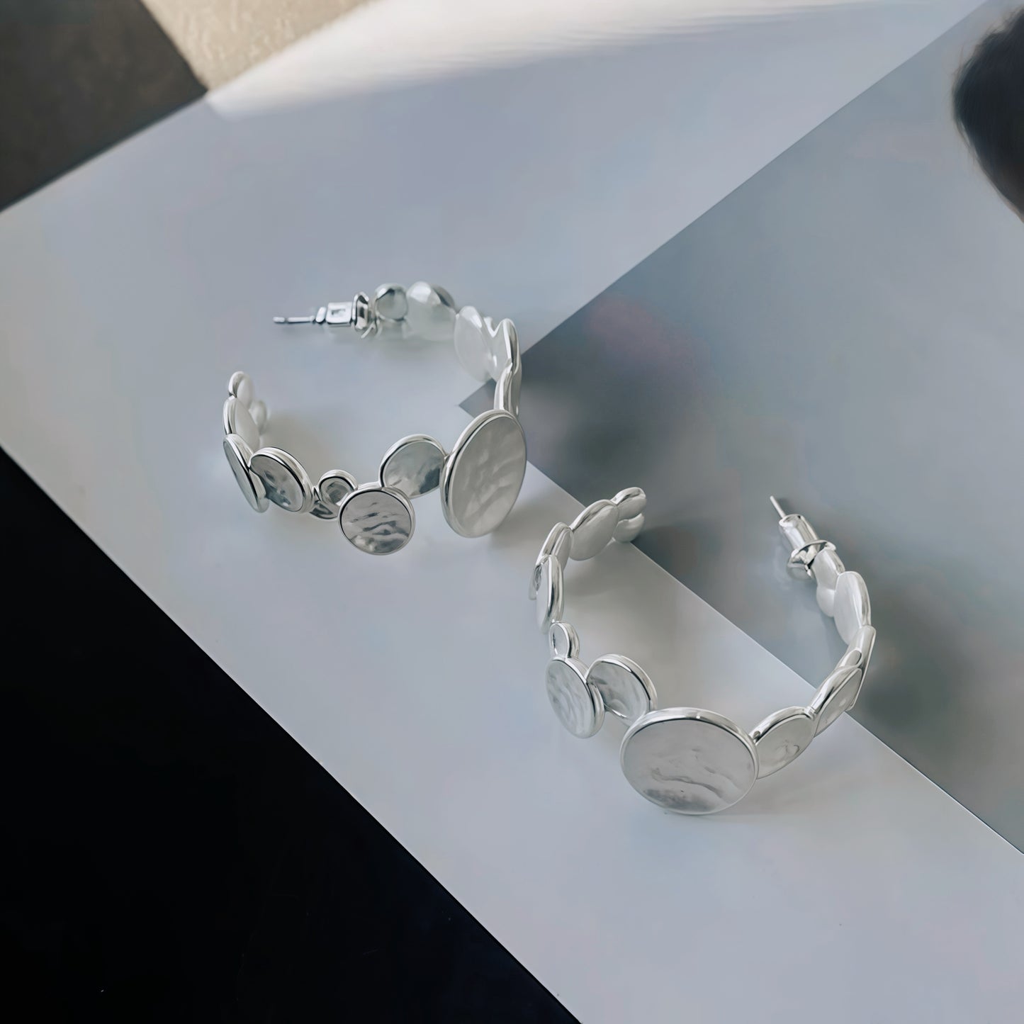 Ripple Moonlight Hoop Earrings — Sculptural Hammered Silver Design