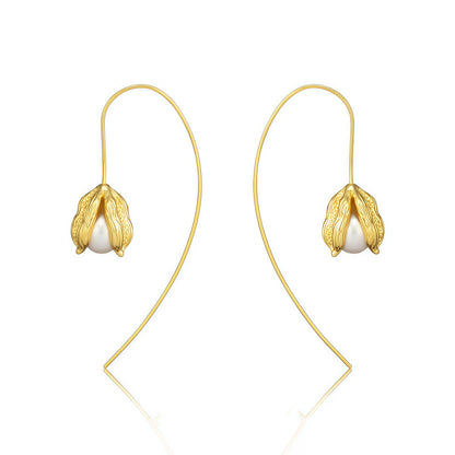 Golden Bloomdrop Pearl Earrings